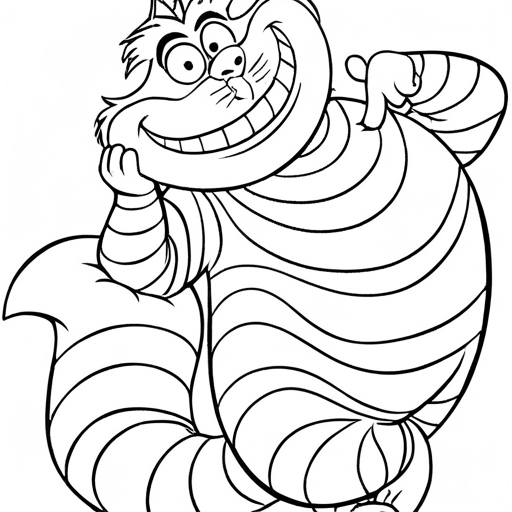 The Cheshire Cat Posing - Coloring Pages Print Friendly for Kids