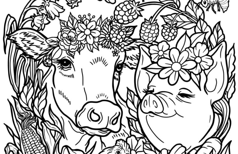 Free Printable Cow and Pig Portraits Animals - HuLaHo Coloring Pages