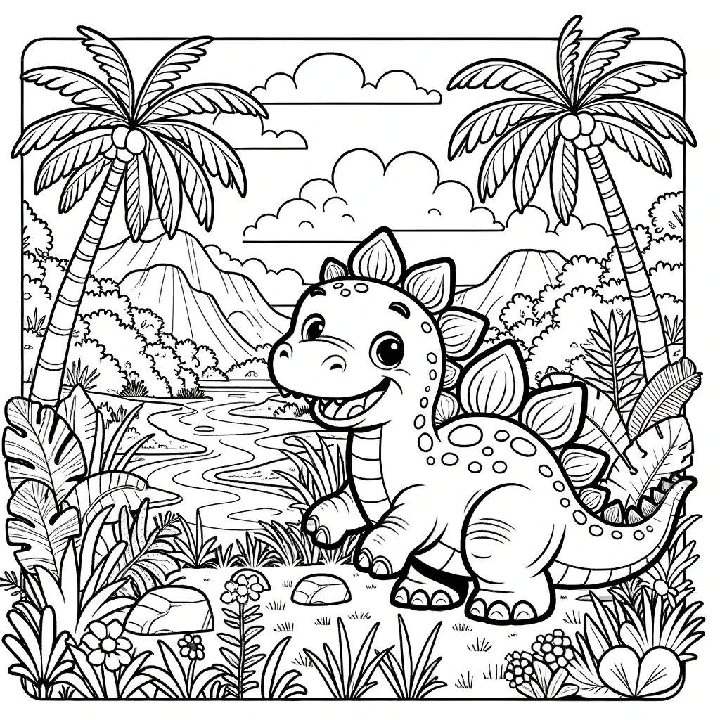 Stegosaurus in the Jungle: A Prehistoric Coloring Experience Animals